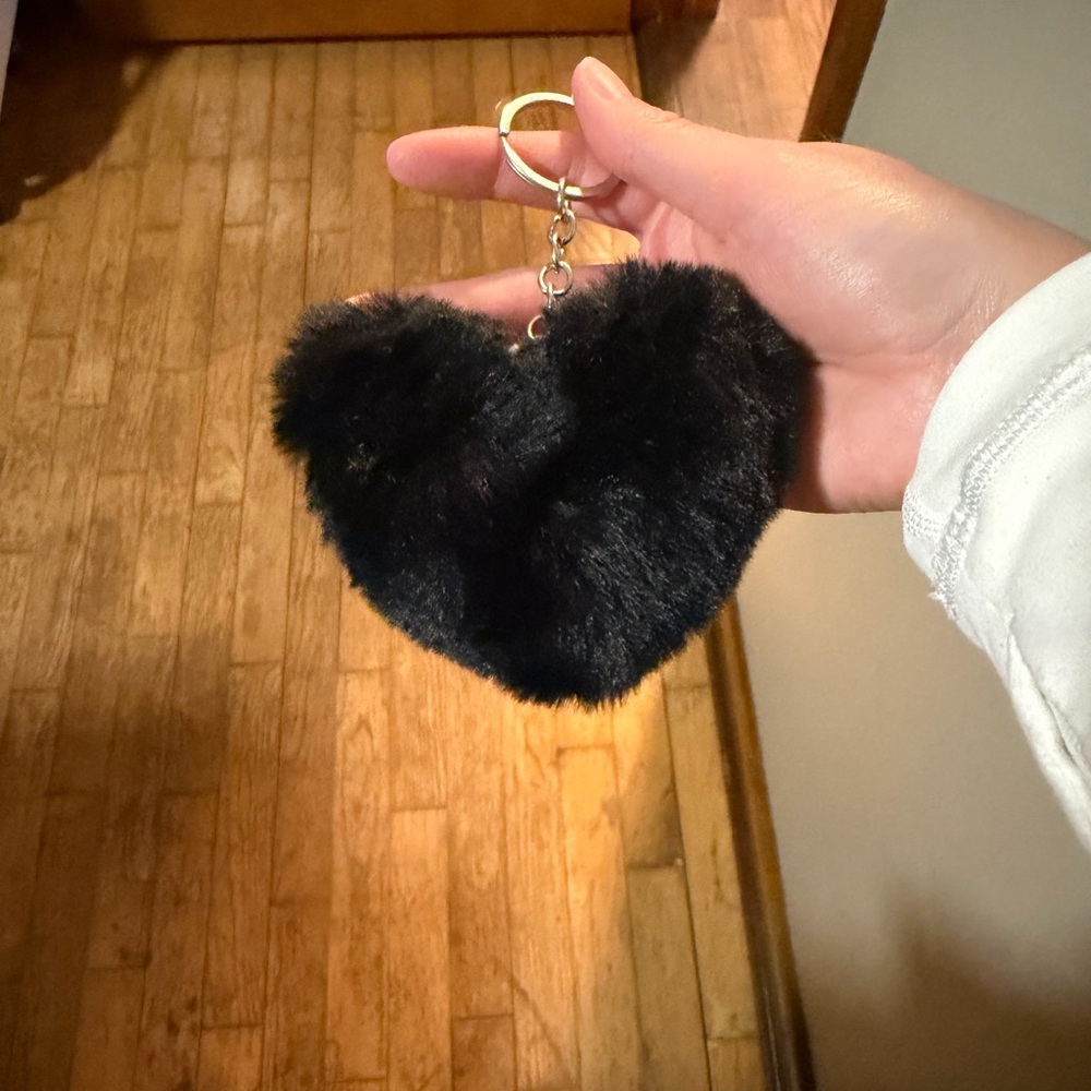 Black Faux Fur Heart Keychain